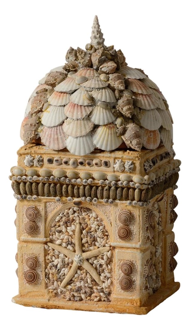 Large Stone and Seashell Lidded Dome Box Decorative Table Accent (1 of 10)