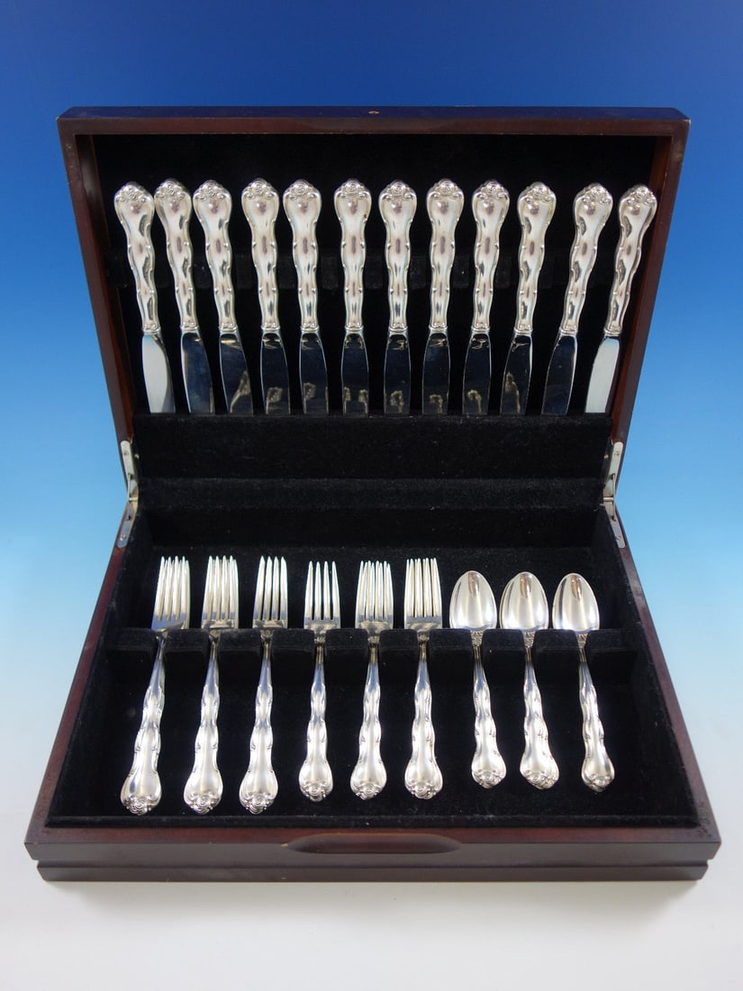 Rondo Gorham Sterling Silver Flatware Set for 12 48 Pieces with Storage Chest: Rondo Gorham Sterling Silver Flatware Set for 12 48 Pieces with Storage Chest Introducing the exquisite Rondo by Gorham Sterling Silver Flatware Set, designed to serve 12 people with a total of 48 ele
