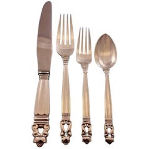 Georg Jensen Acorn Sterling Silver Flatware Set 32 Pcs for 8 with Storage Chest (1 of 7)