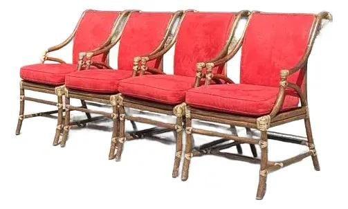 Vintage McGuire Rattan Cane Dining Chairs Set of 4 Coastal Design: Vintage McGuire Rattan Cane Dining Chairs Set of 4 Coastal Design Enhance your dining area with this exquisite set of four vintage dining chairs by McGuire Furniture. Showcasing a sophisticated coasta