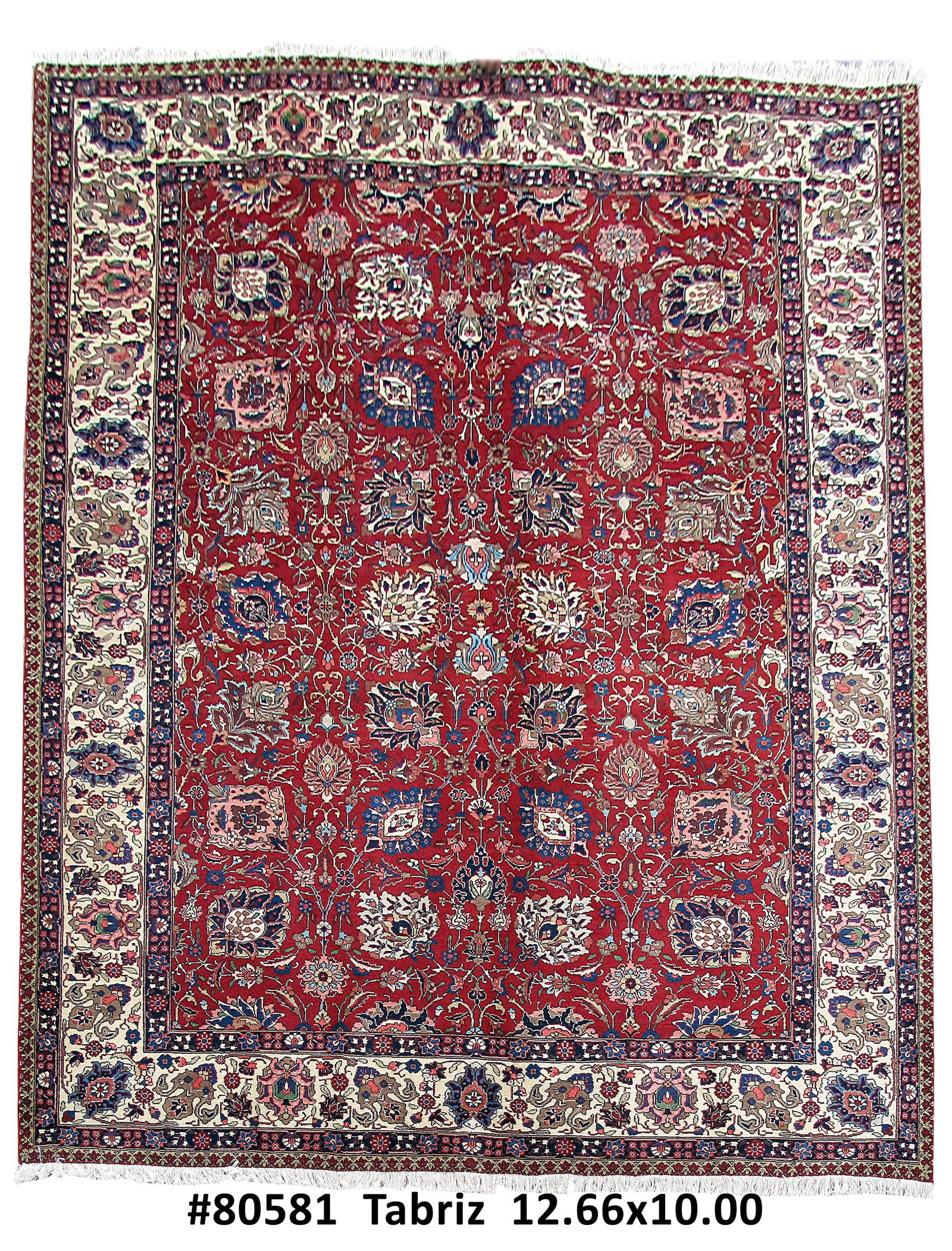 Handcrafted 10' x 13' Red Persian Tabriz Rug Durable Construction: Handcrafted 10' x 13' Red Persian Tabriz Rug Durable Construction Free continental US Shipping Immerse your living space in the regal beauty of this handcrafted Persian Tabriz Rug, showcasing traditio