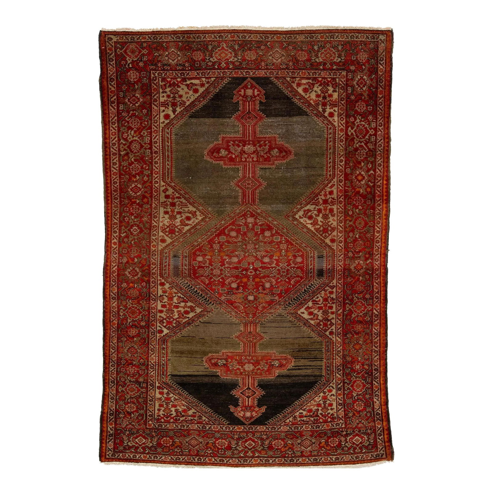 Handmade 20th Century Persian Malayer Wool Rug Tribal Design Brown: Handmade 20th Century Persian Malayer Wool Rug Tribal Design Brown Discover the charm of this 20th-century handmade Persian Malayer scatter rug. Featuring a rich brown field adorned with vibrant red a