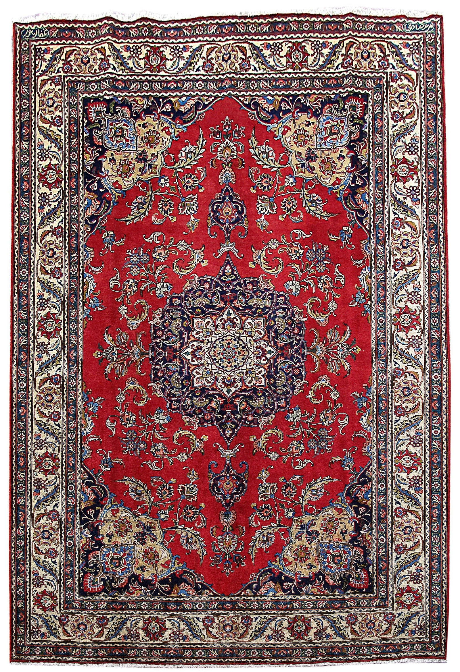 Persian Tabriz Wool Rug 7'9 x 11'6 Handcrafted Signed Red: Persian Tabriz Wool Rug 7'9 x 11'6 Handcrafted Signed Red Free continental US Shipping Enhance your living space with this exquisite handcrafted Persian Tabriz rug, featuring traditional designs that