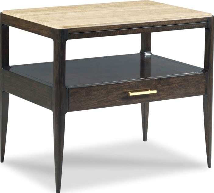 Woodbridge Mezzanote Midnight Finish Bedside Table 28H 32W 22D: Woodbridge Mezzanote Midnight Finish Bedside Table 28H 32W 22D The Mezzanote Bedside Table features a sleek midnight finish, making it a stylish addition to any bedroom decor. This rectangular nightst