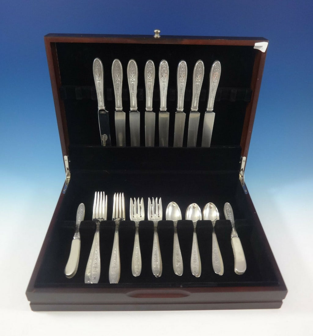 Wedgwood Sterling Silver Flatware Set for 8 - 40 Pieces with Storage Chest: Wedgwood Sterling Silver Flatware Set for 8 - 40 Pieces with Storage Chest This exquisite Wedgwood flatware service for 8 by International Sterling is a stunning heirloom set that dates back to 1900-1