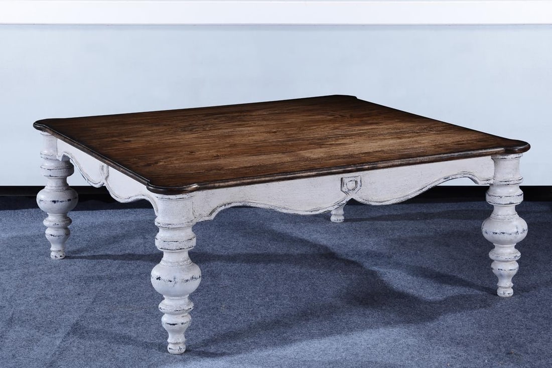 Portico Solid Wood White Coffee Table with Rustic Pecan Top (1 of 4)