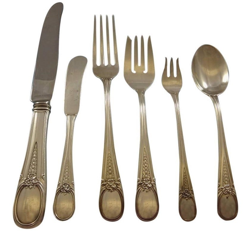R. Blackinton Flowered Antique Sterling Silver Flatware Set 37 Pieces: R. Blackinton Flowered Antique Sterling Silver Flatware Set 37 Pieces Enhance your dining experience with this exquisite Flowered Antique flatware set by R. Blackinton, crafted from high-quality sterl