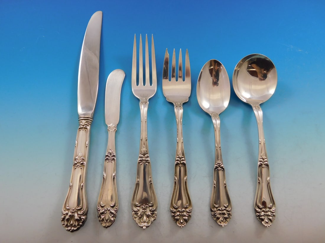 Amston Champlain Sterling Silver Flatware Set for 8 with Storage Chest 52 Pieces: Amston Champlain Sterling Silver Flatware Set for 8 with Storage Chest 52 Pieces Discover the elegance of the Champlain pattern by Amston, a sterling silver flatware set designed to serve 8, featuring