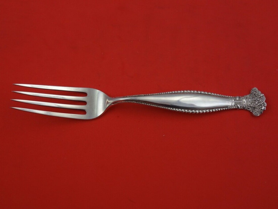 Shiebler Sandringham Sterling Silver Fork 7 1/4" 1850-1899: Shiebler Sandringham Sterling Silver Fork 7 1/4" 1850-1899 This exquisite regular fork from the Sandringham pattern by Shiebler is crafted from high-quality sterling silver. Measuring 7 1/4" in length