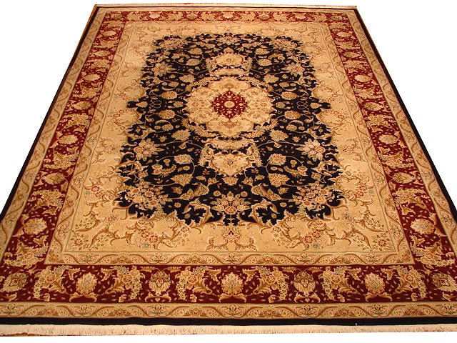 Luxury 8.7 x 11.8 Black Wool Silk Sino Tabriz Hand-Knotted Rug (1 of 6)