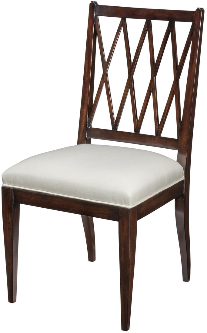 Woodbridge Addison Mahogany Dining Chair in Vintage Style: Woodbridge Addison Mahogany Dining Chair in Vintage Style Introducing a beautifully crafted Modern Mahogany French Dining Chair designed in an antique or vintage style. This side chair features a clas