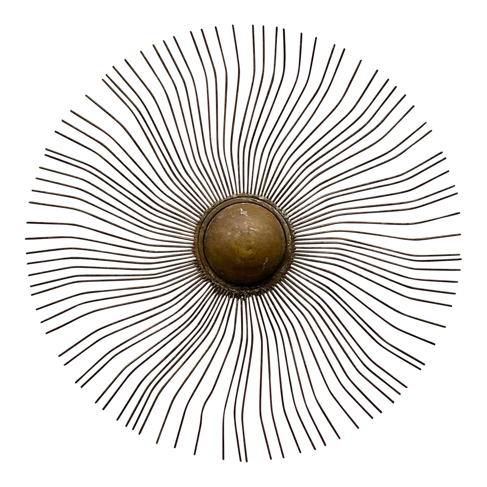 Vintage Boho Sunburst Wall Sculpture Gold Metal 39 Inch: Vintage Boho Sunburst Wall Sculpture Gold Metal 39 Inch Enhance your home with this stunning vintage boho-style sunburst wall sculpture. Crafted from elegantly curved metal rods radiating from a centr