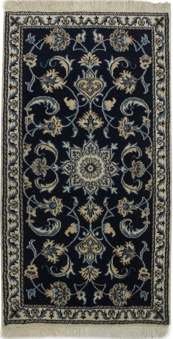 Handmade Navy Blue Floral Wool Area Rug 2'4 x 4'5 Traditional Design: Handmade Navy Blue Floral Wool Area Rug 2'4 x 4'5 Traditional Design Enhance your space with this exquisite Handmade Navy Blue Oriental Rug, featuring a classic floral design that brings a touch of el