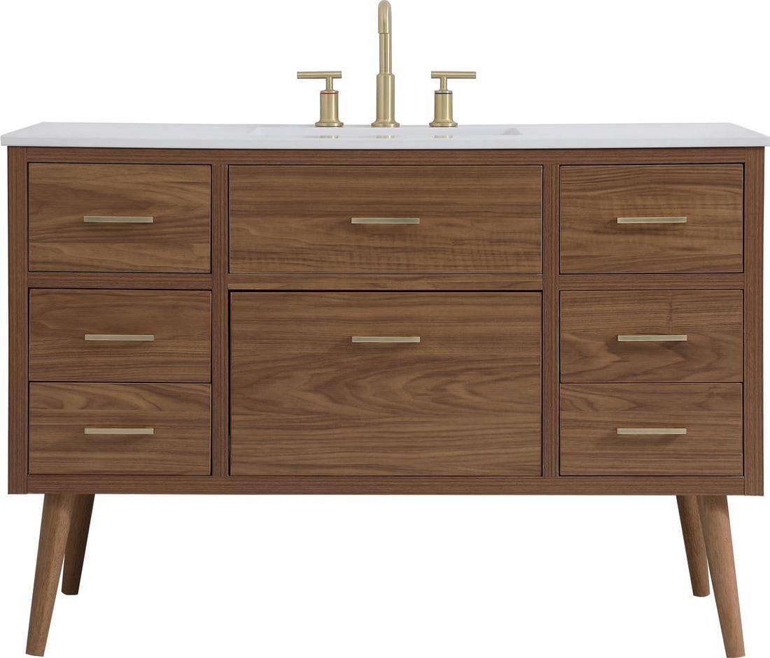 Elegant Lighting Mid-Century Walnut Bathroom Vanity Matte White Finish: Elegant Lighting Mid-Century Walnut Bathroom Vanity Matte White Finish This Mid-Century Walnut Vanity is a perfect addition for modern homes, combining style and functionality. The sleek design featur