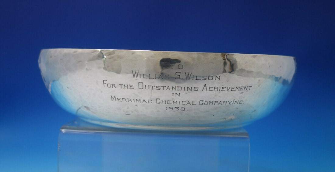 Franklin Porter Arts & Crafts Sterling Silver Hand Hammered Bowl 8" Inscription: Franklin Porter Arts & Crafts Sterling Silver Hand Hammered Bowl 8" Inscription This exquisite serving bowl is a stunning example of the Arts & Crafts style, crafted by Franklin Porter between 1925 an