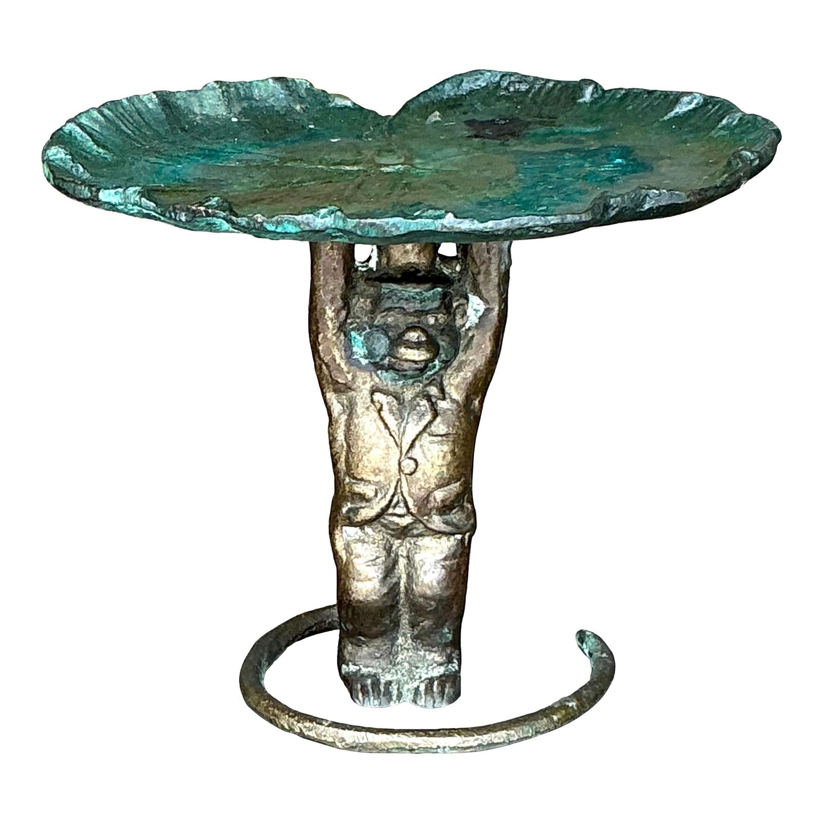 Vintage Coastal Monkey Metal Trinket Tray Verdigris Accent: Vintage Coastal Monkey Metal Trinket Tray Verdigris Accent Enhance your decor with the Vintage Coastal Monkey Trinket Tray, a delightful piece that features a whimsical monkey design complemented by c