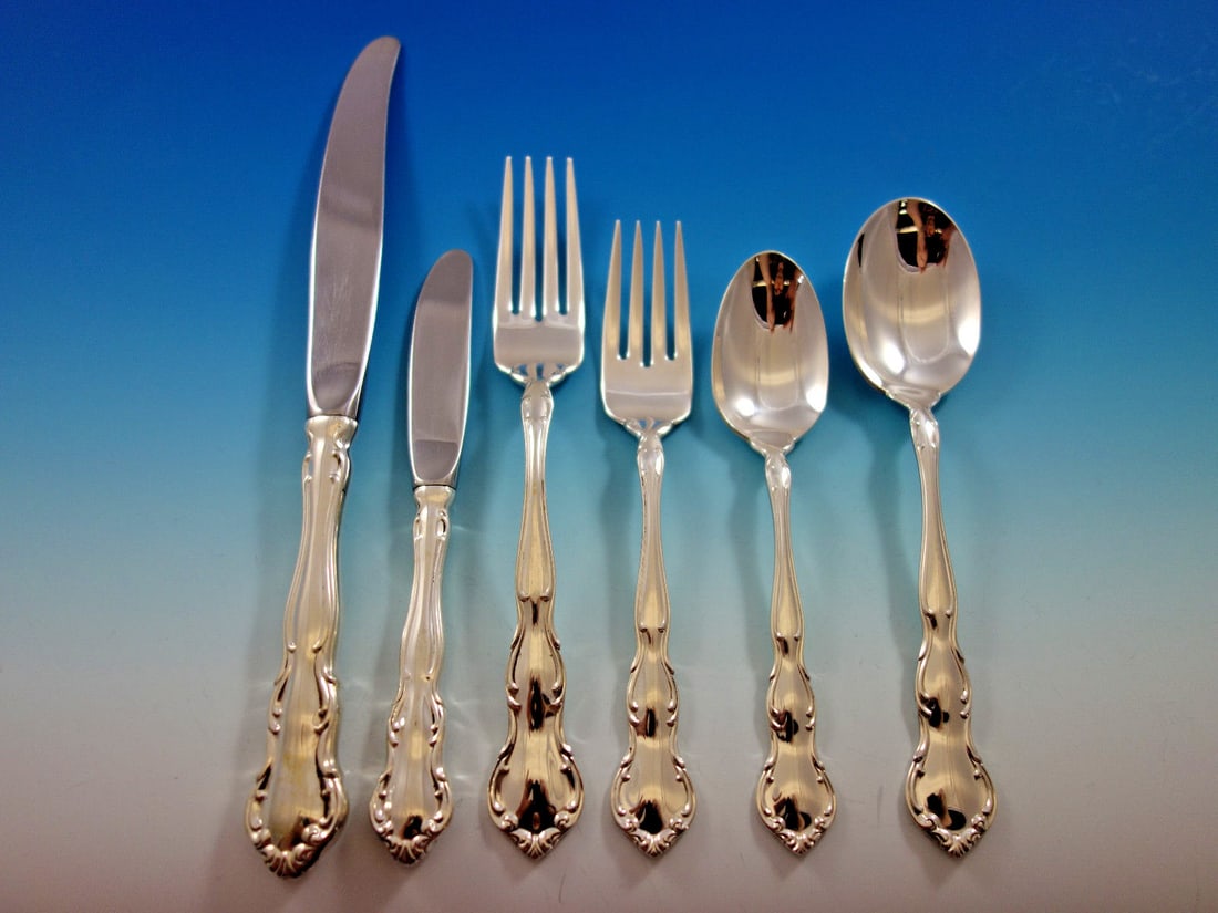 Wallace My Love Sterling Silver Flatware Set for 8 51 Pieces with Storage Chest: Wallace My Love Sterling Silver Flatware Set for 8 51 Pieces with Storage Chest Elevate your dining experience with the exquisite "My Love" by Wallace sterling silver flatware set. This comprehensive