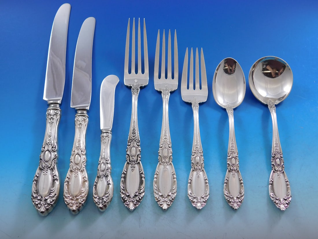 Towle King Richard Sterling Silver Flatware Set 108 Pieces for 12 Service: Towle King Richard Sterling Silver Flatware Set 108 Pieces for 12 Service Enhance your dining experience with this exquisite King Richard Sterling Silver Flatware Set by Towle. This monumental dinner