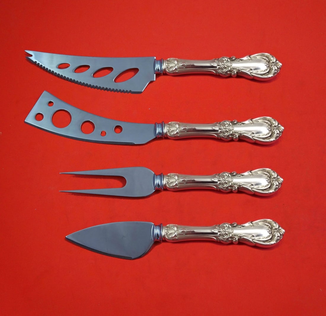 Reed and Barton Burgundy Sterling Silver 4pc Charcuterie Set: Reed and Barton Burgundy Sterling Silver 4pc Charcuterie Set Introducing the Burgundy by Reed and Barton Sterling Silver Deluxe Charcuterie Set, a stunning 4-piece hostess set crafted with elegance an