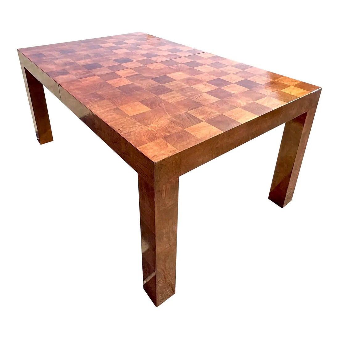 Vintage Boho Burl Wood Dining Table by Thayer Coggin with Checkerboard Design: Vintage Boho Burl Wood Dining Table by Thayer Coggin with Checkerboard Design This stunning vintage Boho dining table showcases a beautiful checkerboard design crafted from rich burl wood, inspired by