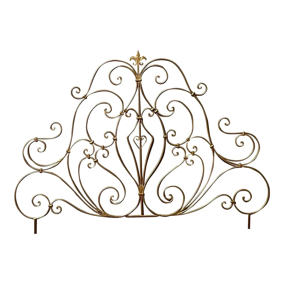 Vintage Italian Gilt Metal Scroll Queen Headboard Gold: Vintage Italian Gilt Metal Scroll Queen Headboard Gold Transform your bedroom with this exquisite late 20th century vintage Regency Queen headboard. Crafted from gilt metal, its elegant scroll design