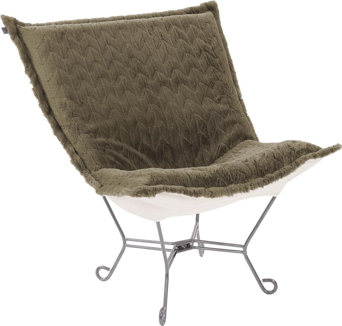 Howard Elliott Moss Green Angora Puff Chair Contemporary Design: Howard Elliott Moss Green Angora Puff Chair Contemporary Design Introducing the Elegant Moss Green Puff Chair, a perfect addition to cozy spaces with its contemporary style and hand-finished details.
