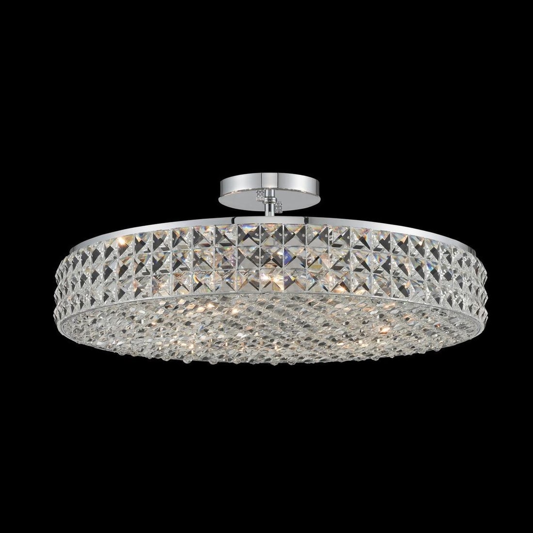 Kalco Loro Chrome Crystal Semi Flush Mount 20 Inch Dimmable Light: Kalco Loro Chrome Crystal Semi Flush Mount 20 Inch Dimmable Light Illuminate your space with this elegant Semi Flush Mount ceiling fixture, featuring a sophisticated chrome finish and sparkling Firenz