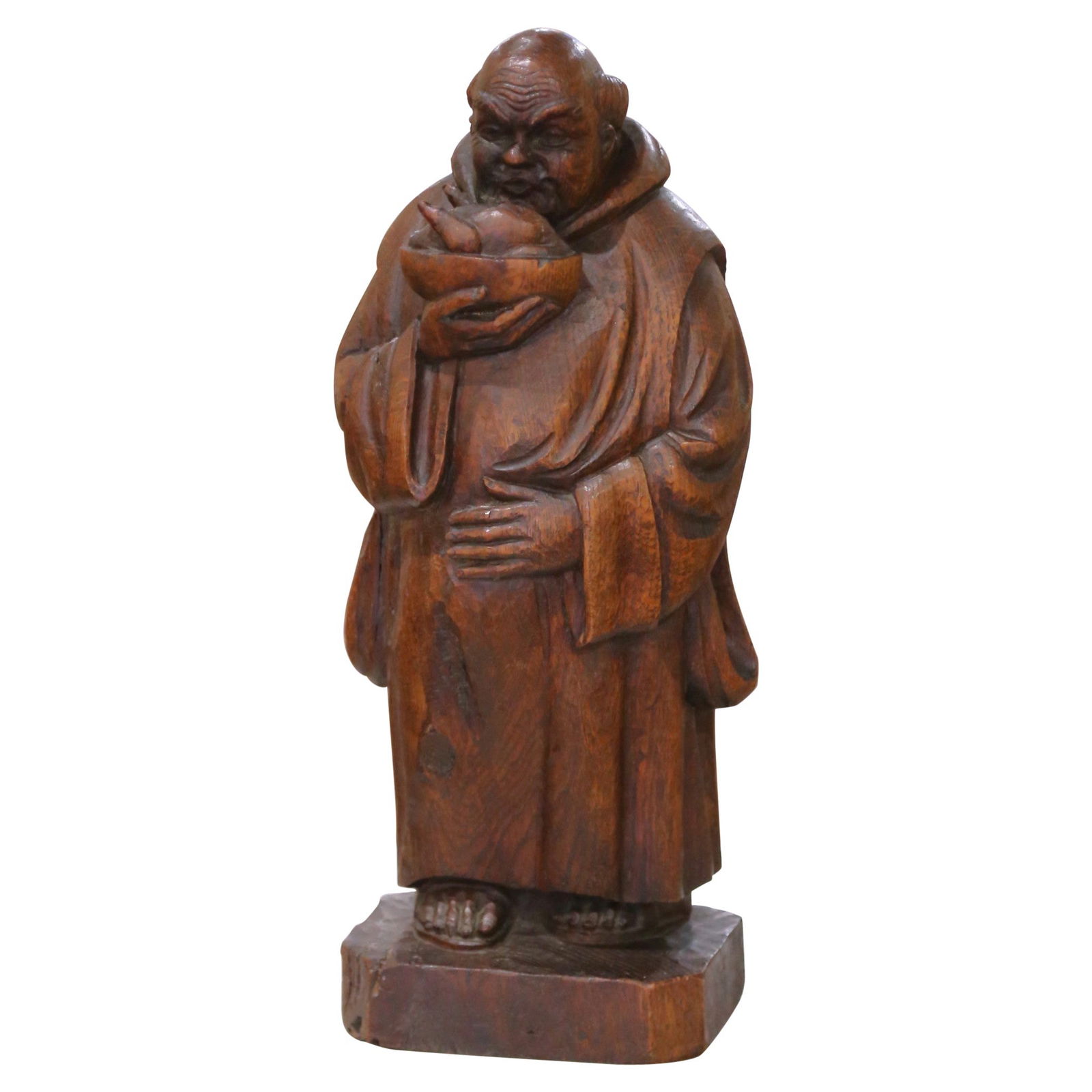 19th Century French Hand-Carved Oak Gothic Monk Figure with Bowl (1 of 10)