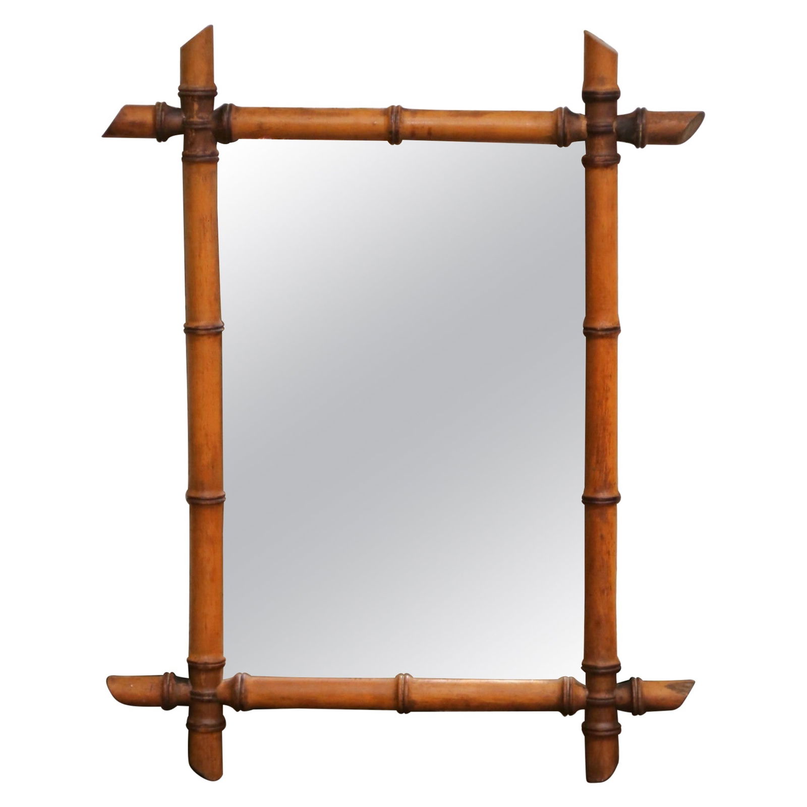 Vintage French Hand Carved Walnut Faux Bamboo Wall Mirror 1920: Vintage French Hand Carved Walnut Faux Bamboo Wall Mirror 1920 Enhance your hallway or powder room with this exquisite Early 20th Century French Hand Carved Walnut Faux Bamboo Wall Mirror. Crafted cir
