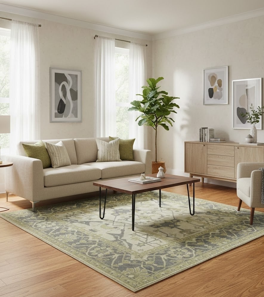 Square 8x8 ft Wool Oushak Rug With Hand-Knotted Floral Pattern: Square 8x8 ft Wool Oushak Rug With Hand-Knotted Floral Pattern This large hand-knotted Oushak oriental rug features a square shape and a floral pattern in muted tones of cream, taupe, and beige. Craft