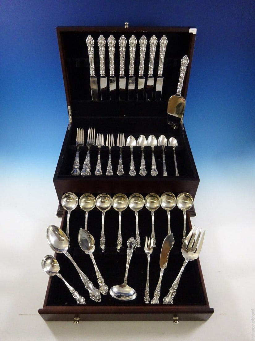 Watson Meadow Rose Sterling Silver Flatware Set 56 Pieces Dinner Service: Watson Meadow Rose Sterling Silver Flatware Set 56 Pieces Dinner Service Enhance your dining experience with the elegant Meadow Rose flatware set by Watson, crafted from high-quality sterling silver.
