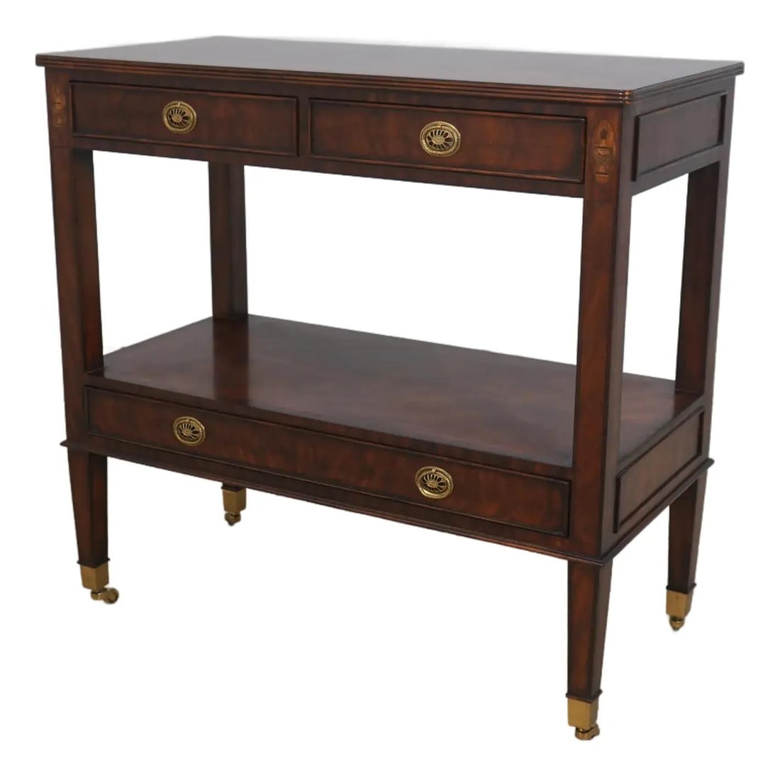 Maitland Smith Regency Mahogany Inlaid 2 Tier Server with Brass Feet: Maitland Smith Regency Mahogany Inlaid 2 Tier Server with Brass Feet This Maitland Smith Regency Style 2 Tier Server features exquisite craftsmanship and a stunning design, perfect for enhancing your