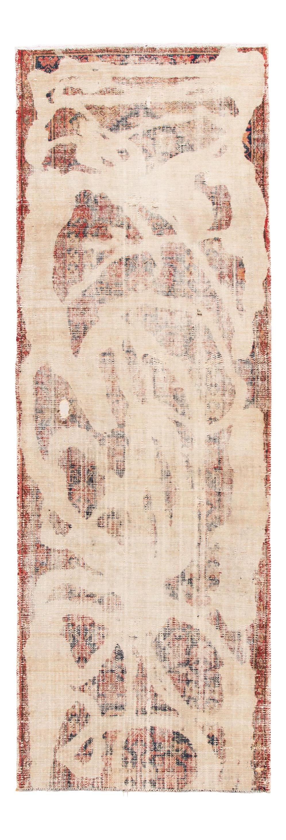 Vintage 1920 Hand-Knotted Ivory Wool Runner 3'5 x 9'9: Vintage 1920 Hand-Knotted Ivory Wool Runner 3'5 x 9'9 Discover this exquisite hand-knotted vintage wool runner, featuring a charming ivory field adorned with an abstract multicolored design. Crafted c