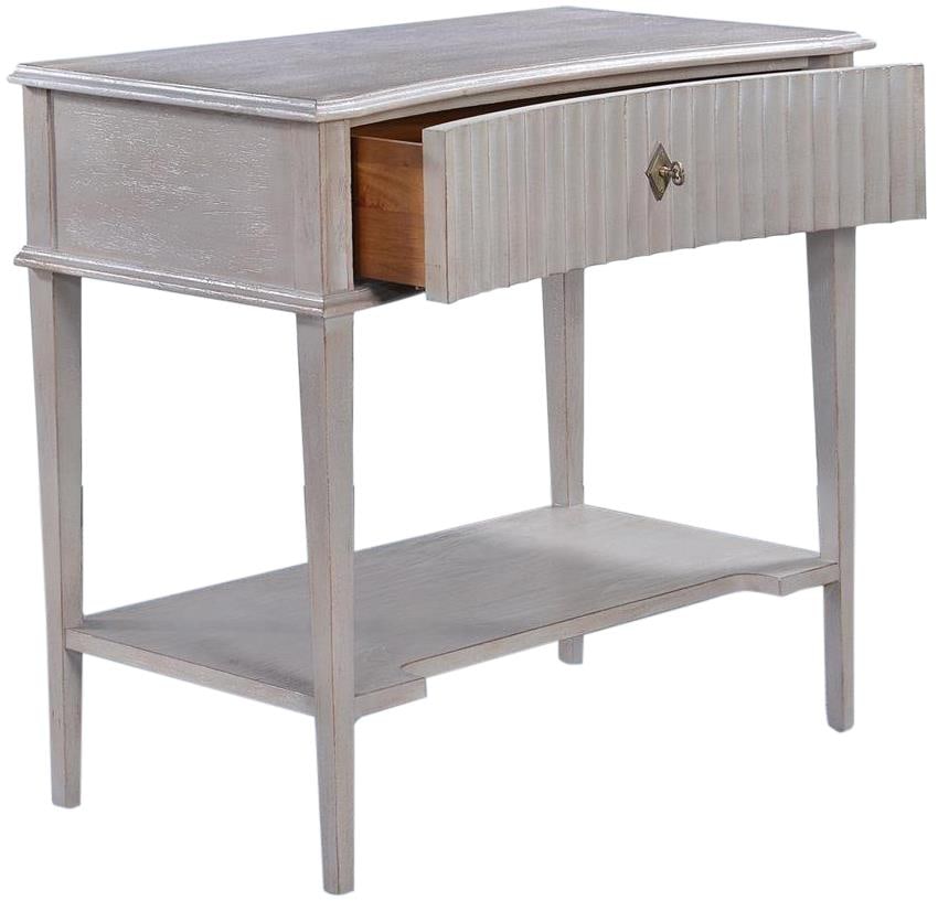 Transitional Gray Side Table with Dovetail Drawer in Pewter Finish: Transitional Gray Side Table with Dovetail Drawer in Pewter Finish This elegant gray transitional side table combines style and functionality, featuring a solid mango wood construction with a sleek pe