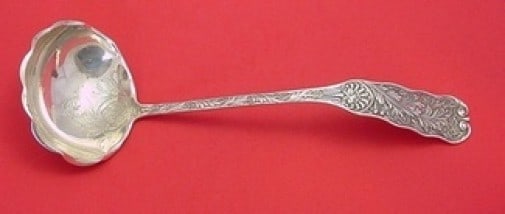 Gorham Saint Cloud Sterling Silver Soup Ladle 12.5 inch Gold Washed Brite-Cut: Gorham Saint Cloud Sterling Silver Soup Ladle 12.5 inch Gold Washed Brite-Cut Discover the elegance of the Saint Cloud pattern by Gorham with this stunning sterling silver soup ladle. Measuring 12 1/2