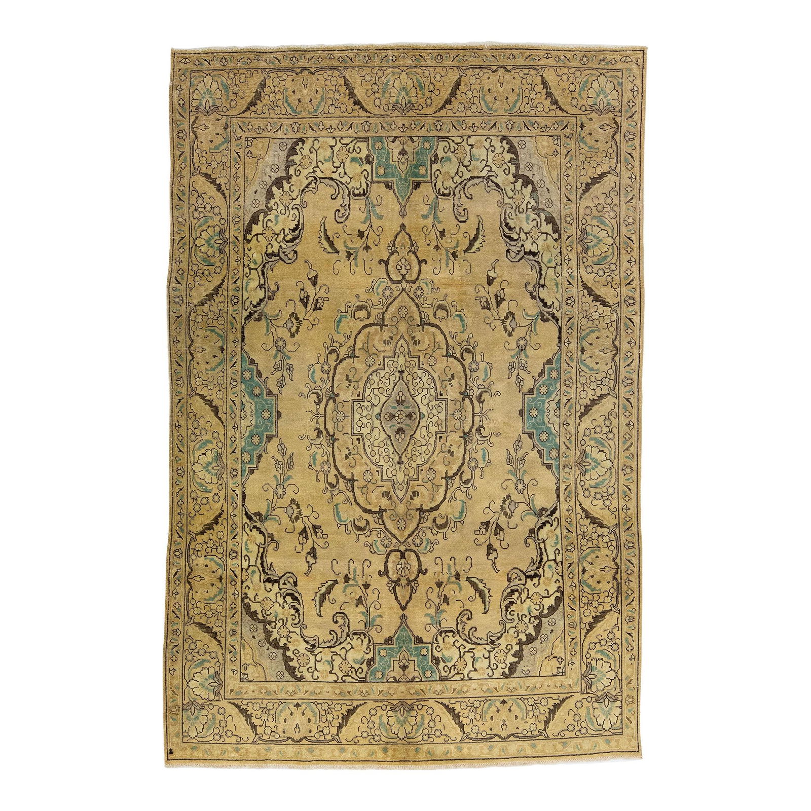 Vintage Persian Tabriz Handmade Wool Rug Ivory Floral 6'3 x 9'5: Vintage Persian Tabriz Handmade Wool Rug Ivory Floral 6'3 x 9'5 This exquisite vintage Persian Tabriz rug features a stunning hand-knotted design in soft ivory wool. The all-over floral medallion patt