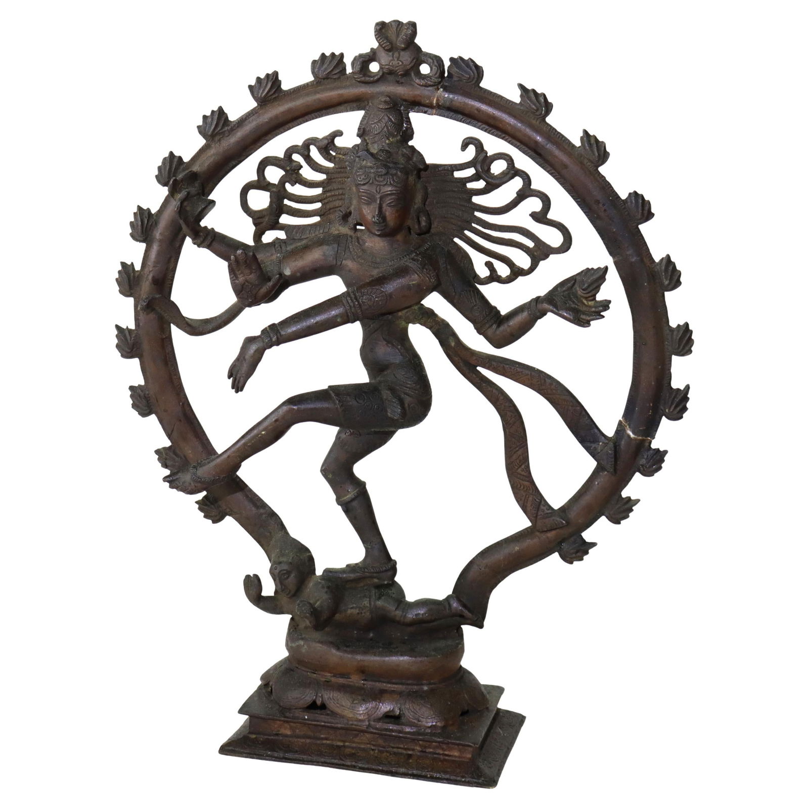 Antique Bronze Dancing Shiva Nataraja Statue C1920 18.75" Tall: Antique Bronze Dancing Shiva Nataraja Statue C1920 18.75" Tall This exquisite antique bronze statue represents the Hindu god Shiva Nataraja, captured in a dynamic pose as he performs his cosmic dance.