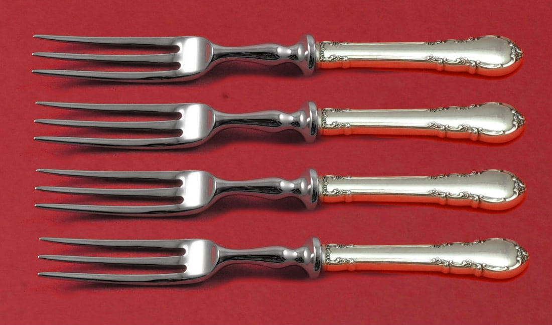 Lunt Modern Victorian Sterling Silver 4pc Fruit Fork Set 6" Custom Made: Lunt Modern Victorian Sterling Silver 4pc Fruit Fork Set 6" Custom Made This exquisite Modern Victorian fruit fork set by Lunt, crafted from sterling silver, features a hollow handle with stainless st