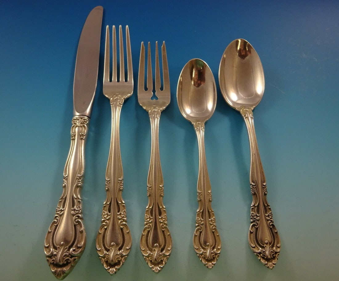 Alvin Vivaldi Sterling Silver Flatware Set for 8 - 43 Pieces: Alvin Vivaldi Sterling Silver Flatware Set for 8 - 43 Pieces Enhance your dining experience with this exquisite Vivaldi flatware set by Alvin, crafted from high-quality sterling silver. Perfect for en