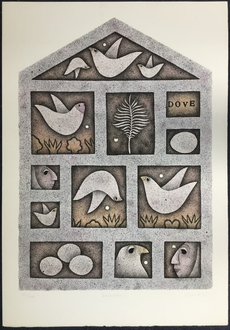 Carol Jablonsky Dove Cote Limited Edition Lithograph Signed 129/300: Carol Jablonsky Dove Cote Limited Edition Lithograph Signed 129/300 This stunning lithograph titled "Dove Cote" by artist Carol Jablonsky is a limited edition print from 1982, signed and numbered by t