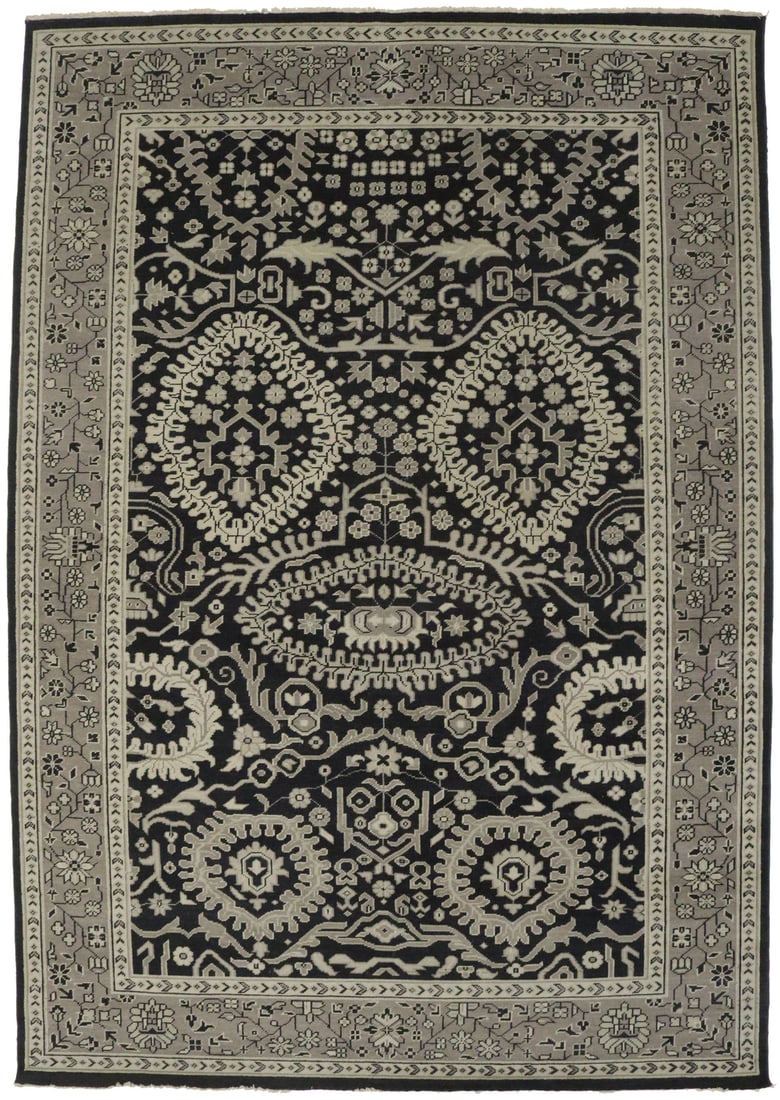 Hand-Knotted Charcoal Floral Oriental Rug 9'0 x 12'10 Vintage Style: Hand-Knotted Charcoal Floral Oriental Rug 9'0 x 12'10 Vintage Style Enhance your living space with this exquisite hand-knotted floral oriental rug. Measuring 9'0" x 12'10" ft, this rectangular area ru