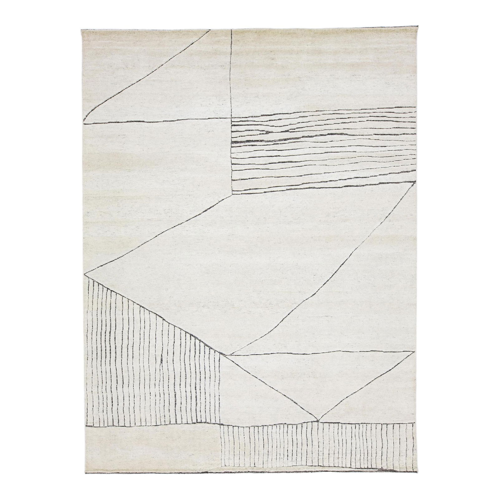 Contemporary Ivory Moroccan Wool Rug 9' x 11'11": Contemporary Ivory Moroccan Wool Rug 9' x 11'11" Enhance your living space with this luxurious handmade wool rug, showcasing a timeless Moroccan pattern in a contemporary abstract minimalist style. Th