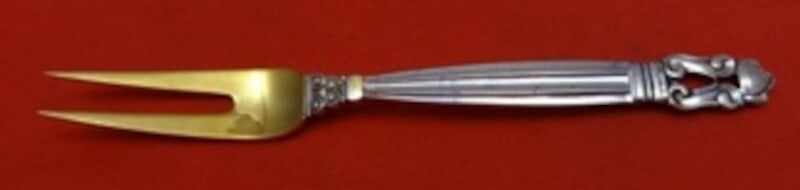 Georg Jensen Acorn Sterling Silver Gold Wash 2-Tine Fork: Georg Jensen Acorn Sterling Silver Gold Wash 2-Tine Fork This exquisite Acorn 2-tine strawberry fork by Georg Jensen is crafted from sterling silver and features a stunning gold wash finish. Measuring