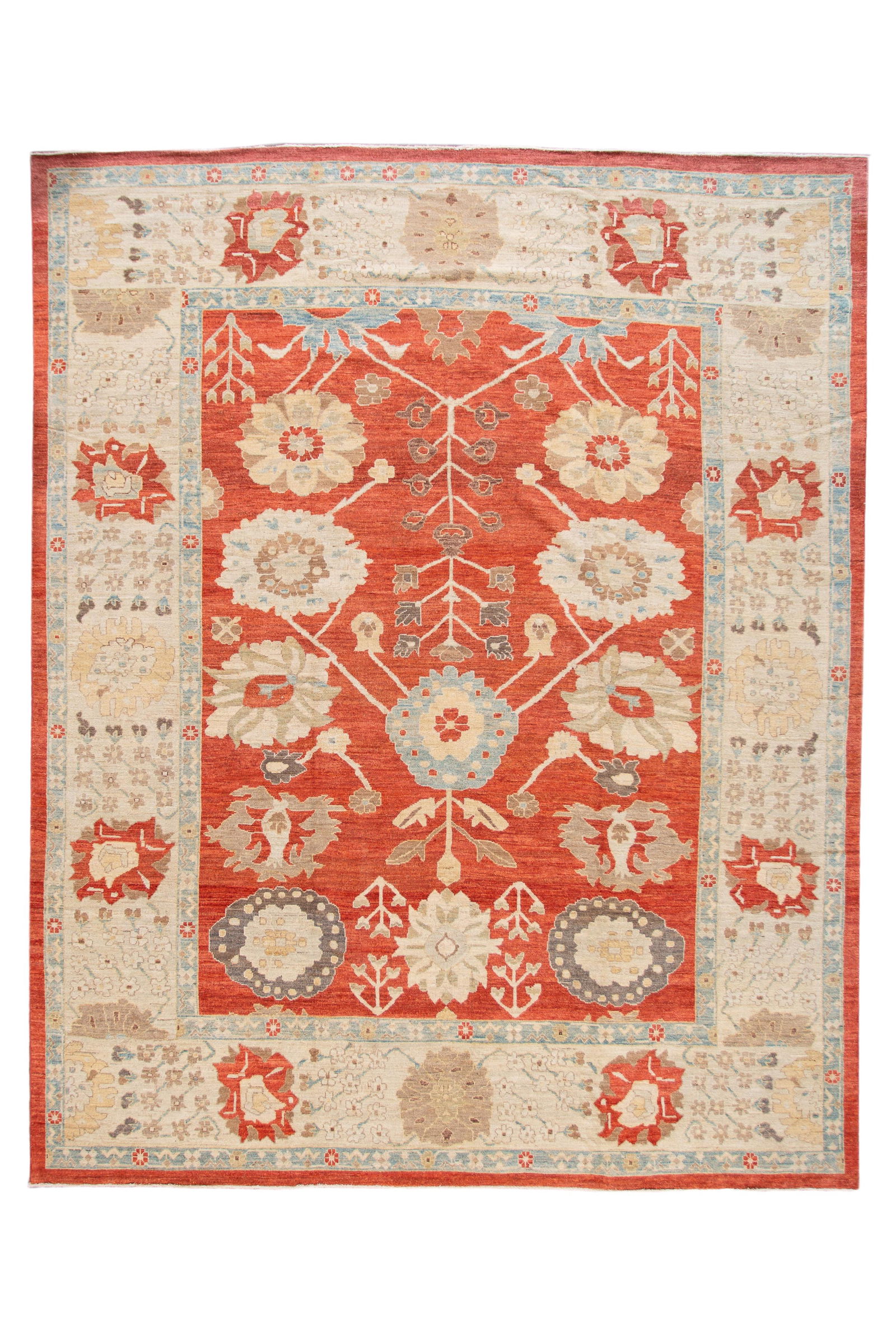 21st Century Sultanabad Wool Rug Red Ivory Floral 11'9 x 14'9: 21st Century Sultanabad Wool Rug Red Ivory Floral 11'9 x 14'9 Enhance your living space with this stunning 21st Century Sultanabad Contemporary Wool Rug. Featuring a vibrant red field adorned with int
