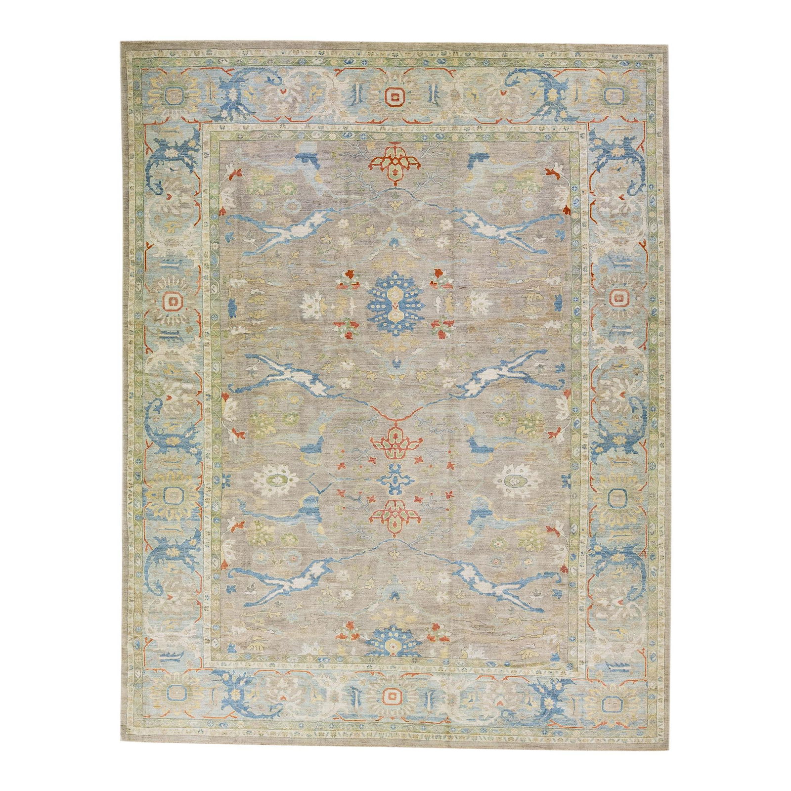 Modern Sultanabad Oversize Wool Rug 14'8 x 18'7 Floral Design: Modern Sultanabad Oversize Wool Rug 14'8 x 18'7 Floral Design Enhance your space with this stunning Modern Sultanabad handmade oversize wool rug. Crafted from high-quality wool, this exquisite rug fea
