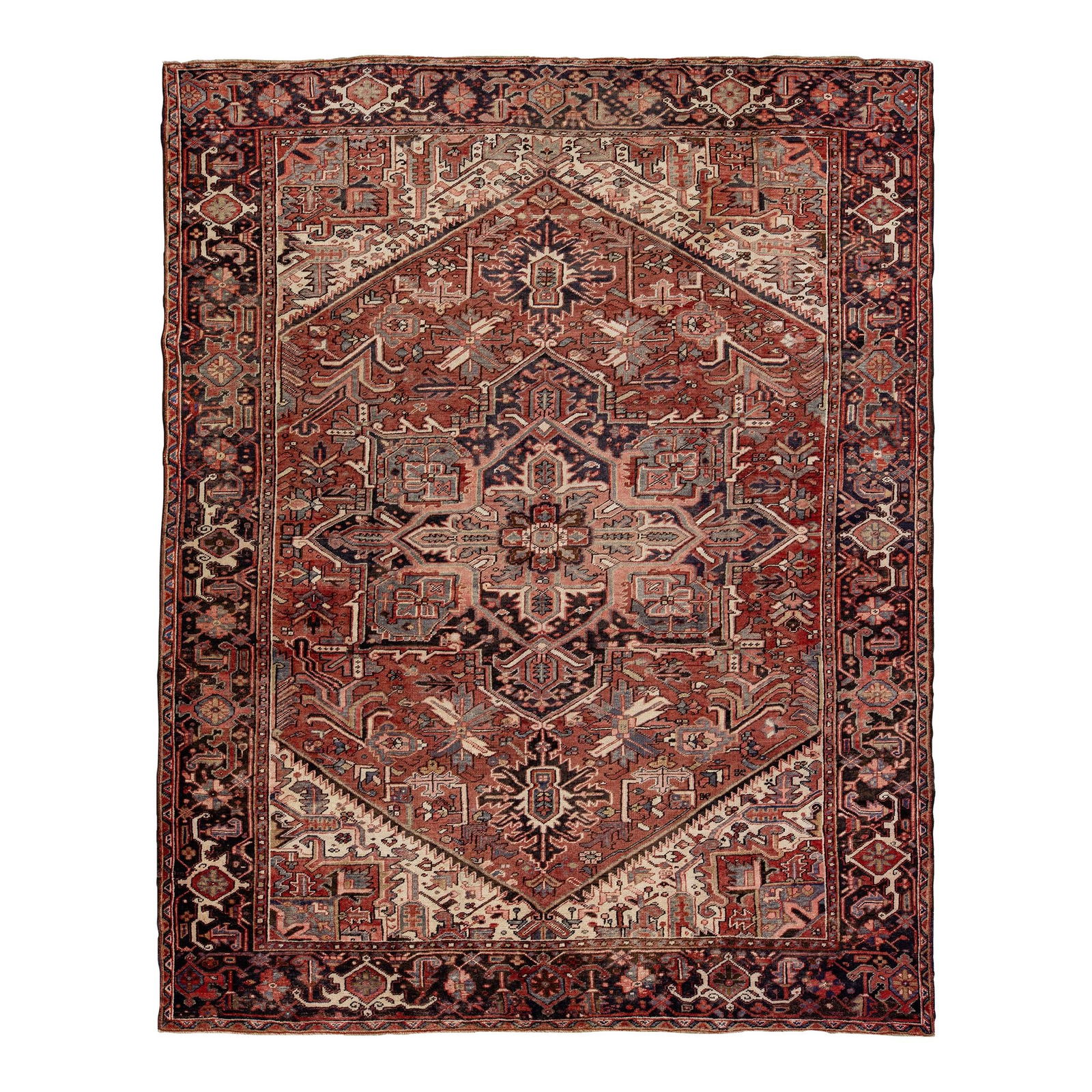 Antique Heriz Handmade Wool Rug 9'7 x 12'3 Medallion Design: Antique Heriz Handmade Wool Rug 9'7 x 12'3 Medallion Design Discover the beauty of this stunning antique Heriz hand-knotted wool rug, showcasing a rich rust color field. The intricate medallion floral