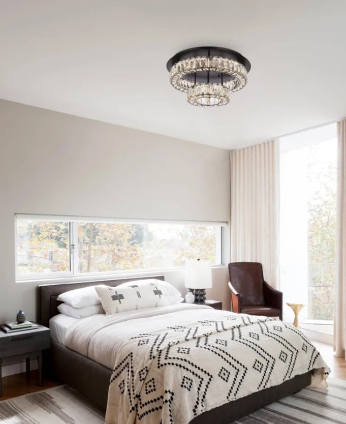 Monroe 22 Inch Black Crystal Flush Mount Chandelier LED ETL Rated: Monroe 22 Inch Black Crystal Flush Mount Chandelier LED ETL Rated Illuminate your space with the Monroe 22-inch Black Flush Mount Chandelier, featuring a sleek modern design ideal for dining rooms, be