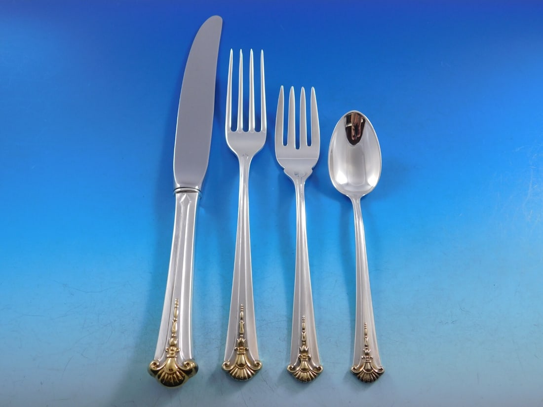 Kirk Stieff Worthington Gold Sterling Silver Flatware Set 35 Pieces: Kirk Stieff Worthington Gold Sterling Silver Flatware Set 35 Pieces Enhance your dining experience with this exquisite Worthington Gold flatware set by Kirk Stieff, crafted from high-quality sterling