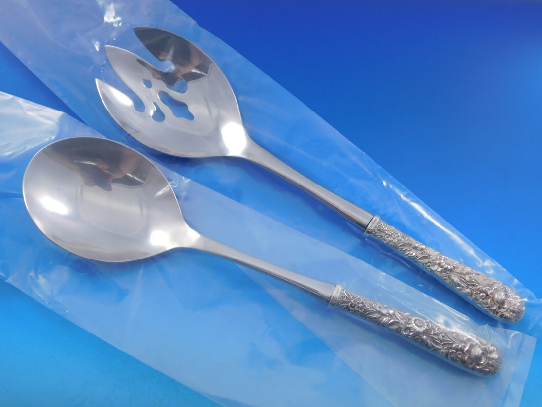 Kirk Repousse Sterling Silver Salad Serving Set Custom Made 10 7/8": Kirk Repousse Sterling Silver Salad Serving Set Custom Made 10 7/8" Elevate your dining experience with this exquisite Repousse by Kirk Sterling Silver Salad Serving Set. Crafted with a stunning repou