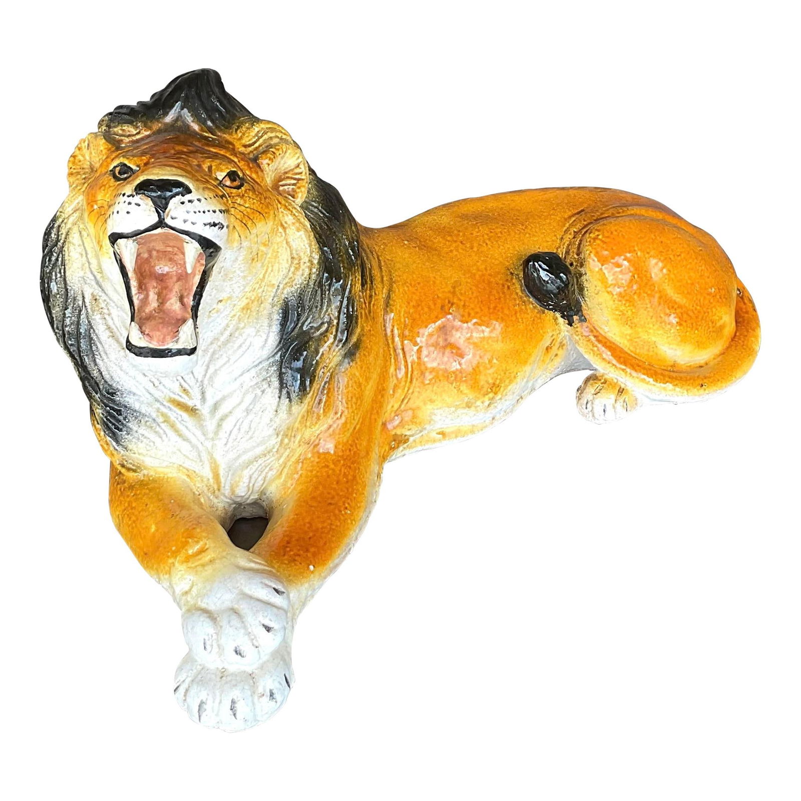 Vintage Italian Glazed Ceramic Lion Sculpture Amber 25 x 14.5 x 12.5 (1 of 9)